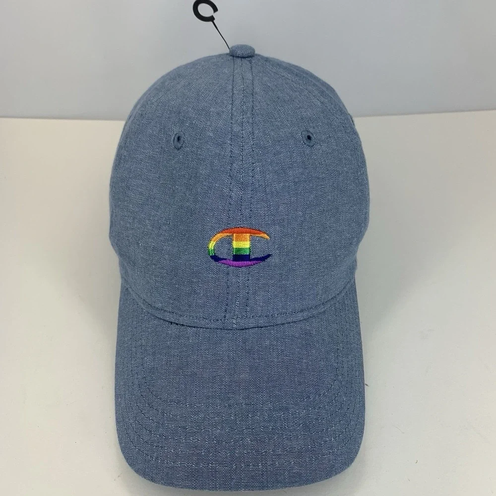 Champion Rainbow Colors Logo Hat Blue Adjustable Strap Baseball Cap